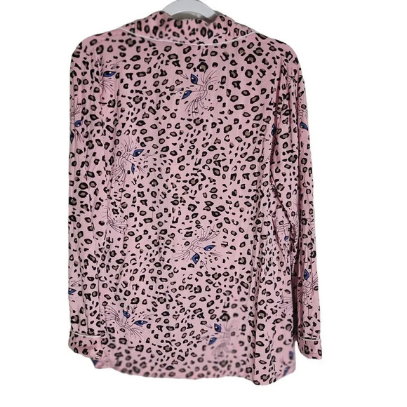 Joyaria Cat Pajama Set Women's Size Medium Pink Leopard PJs Sleepwear Pants Top - Picture 4 of 12